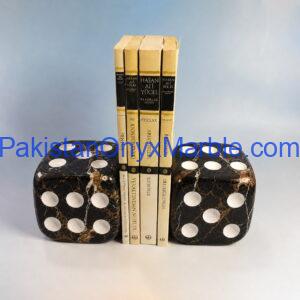 Black and Gold Marble Dice Bookends Design