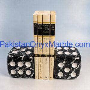 Black Zebra Marble Dice Bookends Design