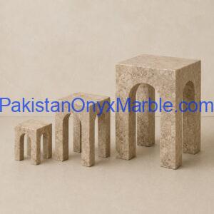 Fossil Corel marble arch square bench shape bookends