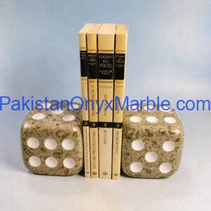 Fossil Coral Marble Dice Bookends Design