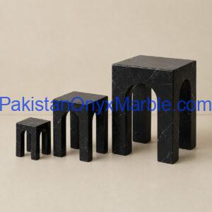 Jet black marble arch square bench shape bookends