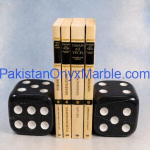 Jet Black Marble Dice Bookends Design