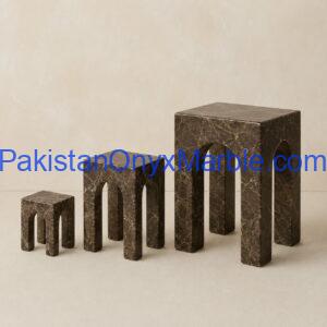 Pietra Brown marble arch square bench shape bookends